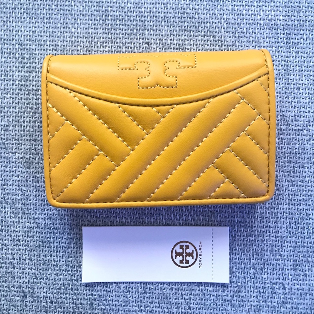NWT TORY BURCH ALEXA BIFOLD MINI WALLET LEATHER CARD CASE CARDHOLDER SLIDES NEW